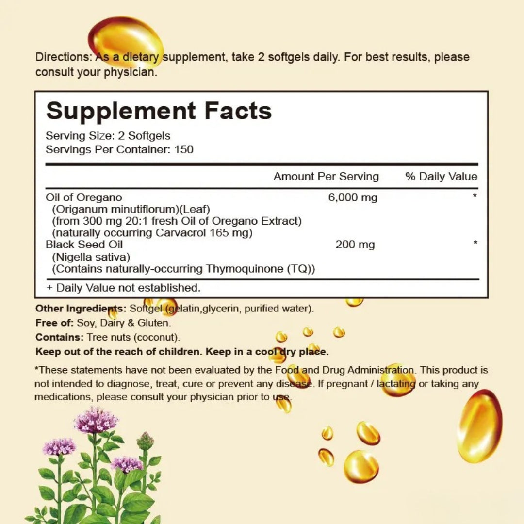 Oregano Oil with Black Seed Oil, 300 softgels