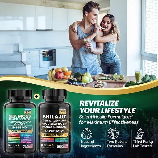 Vitality Boost Duo: Sea Moss 16-in-1 Magic Moss & Shilajit Power ShilaStrength Blend - Energize Your Life!
