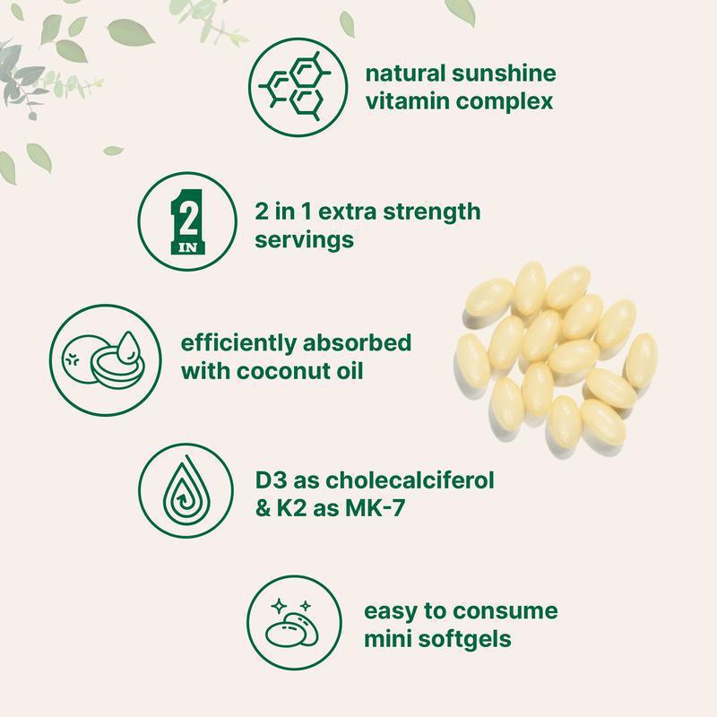 🔥🔥Vitamin D3 10000 iu Plus K2(MK-7)200 mcg,300 Virgin Coconut Oil Softgel