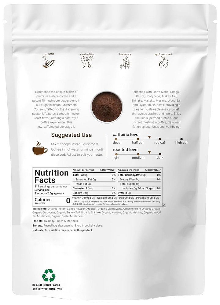 Organic Instant 10 in 1 Mushroom Coffee Powder,1 lb