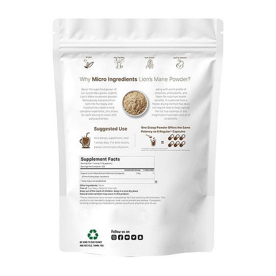 Organic Lions Mane Mushroom Supplement Powder