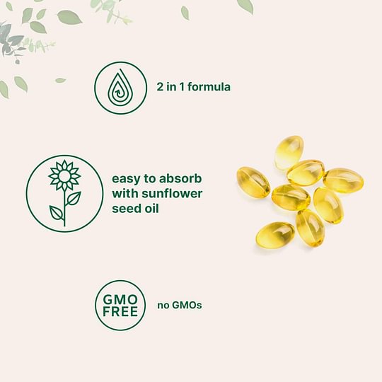 Vitamin D3 5000 iu Plus K2 (MK-7) 100 mcg, 300 Virgin Coconut Oil Softgel