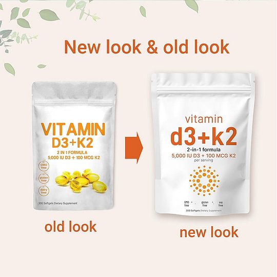 Vitamin D3 5000 iu Plus K2 (MK-7) 100 mcg, 300 Virgin Coconut Oil Softgel