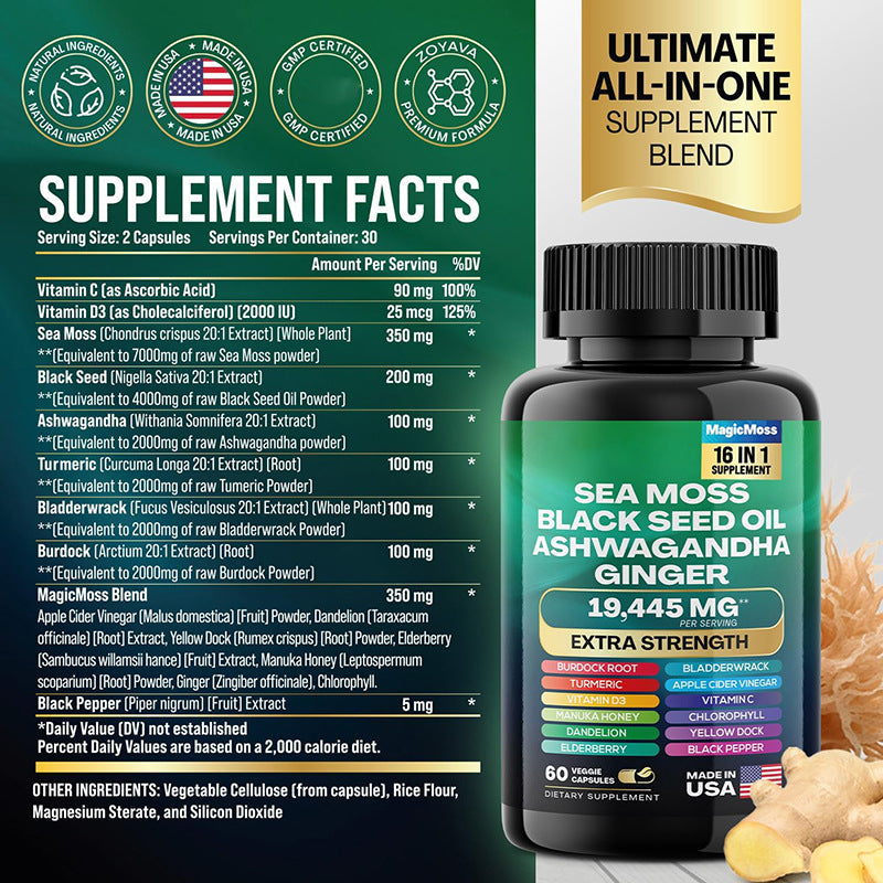 Sea Moss Black Seed Oil Ashwagandha Ginger