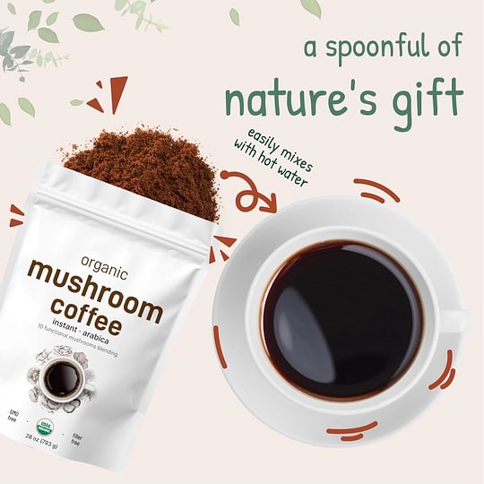 Organic Instant 10 in 1 Mushroom Coffee Powder,1 lb