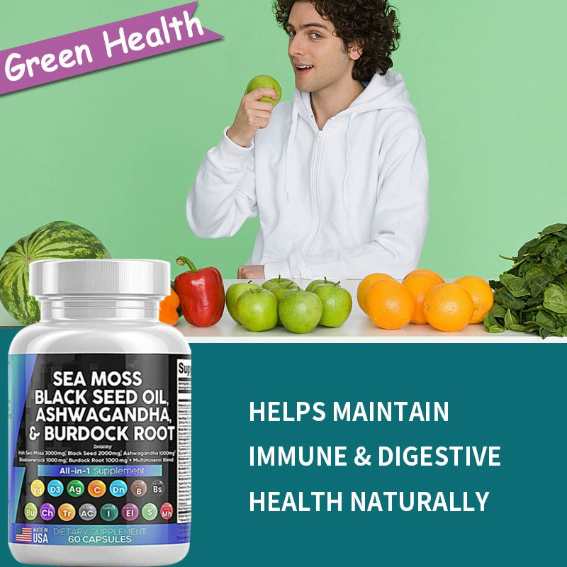 Sea Moss Black Seed Oil, Ashwagandha,& Burdock Root