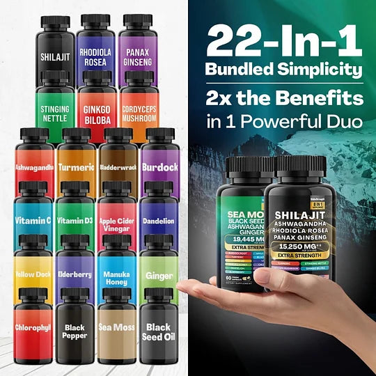 Vitality Boost Duo: Sea Moss 16-in-1 Magic Moss & Shilajit Power ShilaStrength Blend - Energize Your Life!
